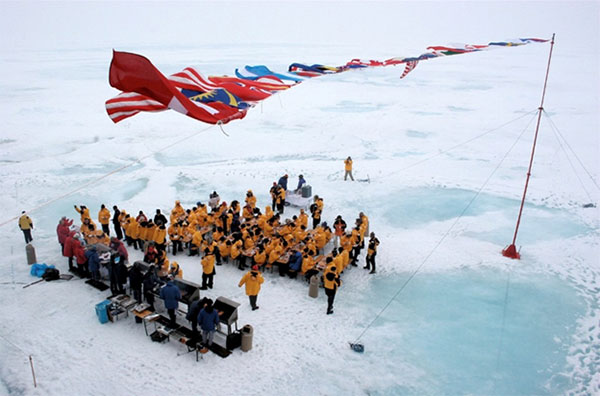 Quark Expeditions passengers dine at the North Pole