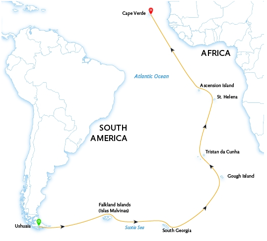 South Georgia to Cape Verde Itinerary Route